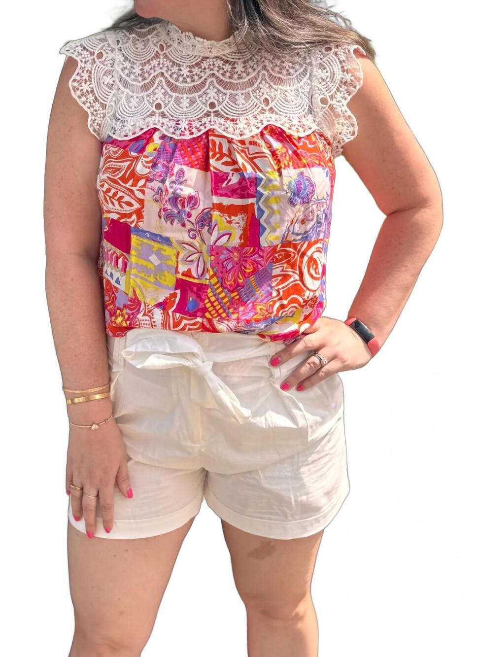 NEW ANDREE BY UNIT crochet flowy top in multi